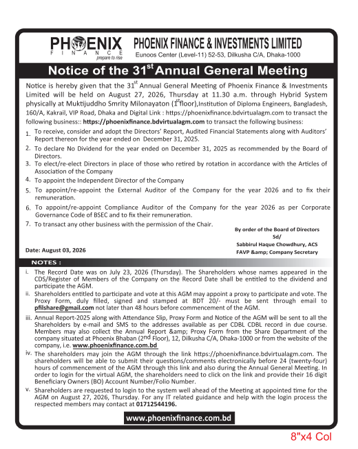 Notice of the 31th Annual General Meeting